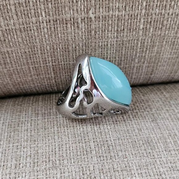 Women Ring Faux Turquoise Stone Silver Tone Fashion Jewelry Ring Size 8.5 - Picture 10 of 12